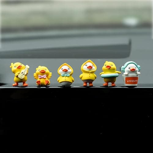 Rislobx Yellow Duck Car Dashboard Decor, 6PCS Cute Duck Car Dash Decorations, Rear View Mirror Ornament, Interior Accessories for Home Office - Image 1