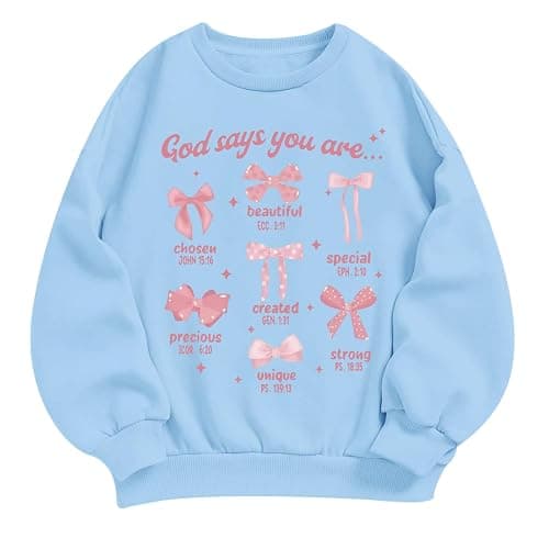 KEEVICI Cute Girls Bow Graphic Sweatshirt Christian Hoodies For Kids God Kawaii Hoodie Letter Pullover Long Sleeve Shirts Top - Image 1