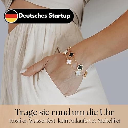 Kleeblattarmband - wasserfest I Armband Gold I Damen Armband mit Anhängern für Mutter & Tochter I für Weihnachten und andere Anlässe I Edelstahl I Größe 17-20 cm (Schwarz Gold) thumbnail 4