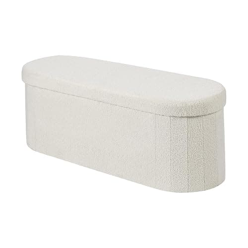 VEVOR Oval Storage Ottoman Bench, Foldable Teddy Fleece End of Bed Bench, Folding Upholstered Bed Ottoman Chest with Large Storage Space, Supports 660 lbs, for Living Room, Bedroom, Entryway, Beige thumbnail 11
