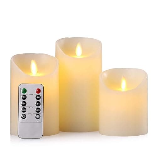 Hausware Flameless Candles Battery Operated Pillar Real Wax Flickering Moving Wick Electric LED Candle Sets 4" 5" 6" Pack of 3 with Remote Control Cycling 24 Hours Timer - Image 1