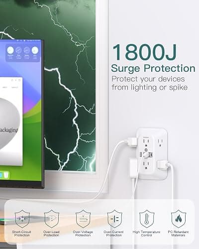 Addtam Surge Protector Outlet Extender, 6-Outlet Splitter with 4 USB Wall Charger(2 USB-C Ports), Multi Plug Wall Outlet 1800J Power Strip for Home Office Dorm Room Essentials thumbnail 4
