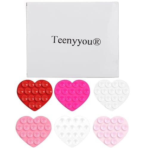 Teenyyou 6 Pcs Heart Suction Phone Grip, Silicone Suction Phone Case Sticky Mount Double Sided Hands-Free for Selfies Videos Mobile Devices Mirror Glass(Pink Series) thumbnail 8