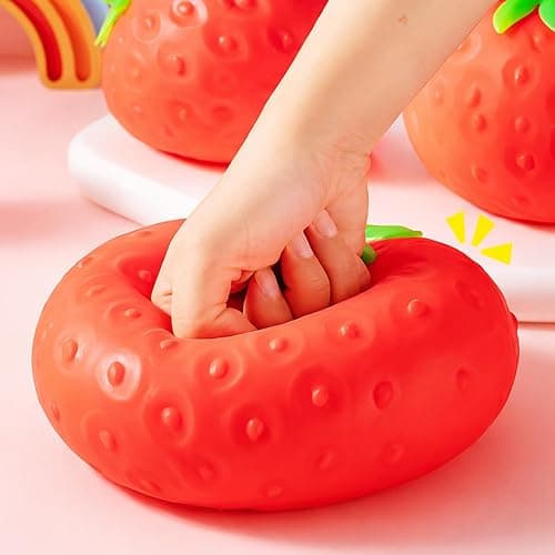 Giant Strawberry Squishy, Jumbo Realistic Strawberry Stress Ball, Large Squeezable Toy Fruit Ball, Big Strawberries Squishies Fidget Adults, Party Favor Slow Rise Pressure Release Toy (Large 7IN 1PC) thumbnail 2