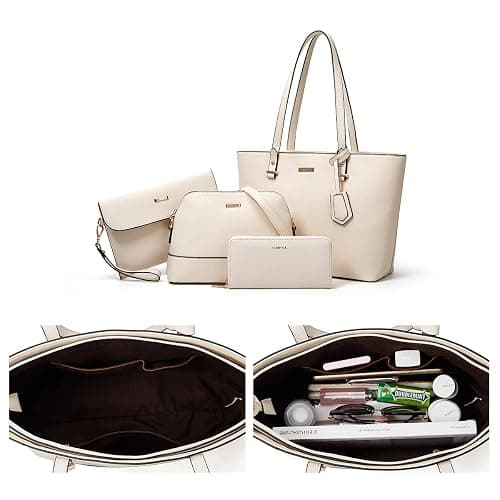 Women Fashion Synthetic Leather Handbags Tote Bag Shoulder Bag Top Handle Satchel Purse Set 4pcs thumbnail 5