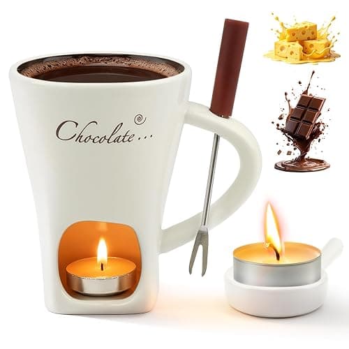 Fondue Pot Cup Set, Ceramic Chocolate Fondue Mug with Forks for Cheese | Mini Fondue Pot Chocolate Melting Cup Without Tealights for Marshmallows, Sweet for Date Night Party Wedding or Holiday Gift - Image 1