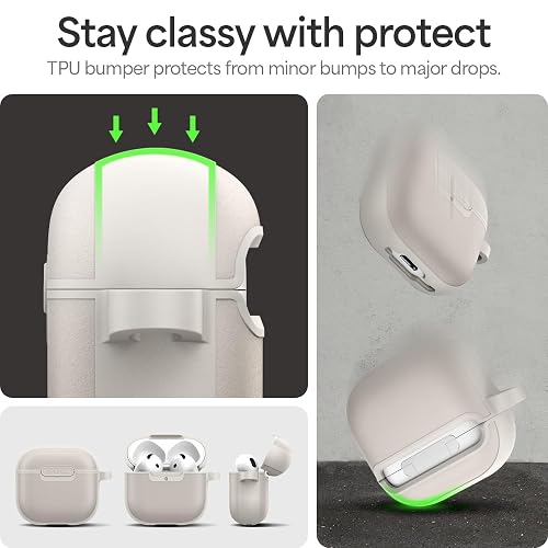 CYRILL Kajuk Compatible with Airpods 4 Case Cover, Premium Vegan Leather Case for Airpods 4 with Shock-Absorbent Bumper and Carabiner [Compatible with MagSafe] (2024) - Cream thumbnail 6
