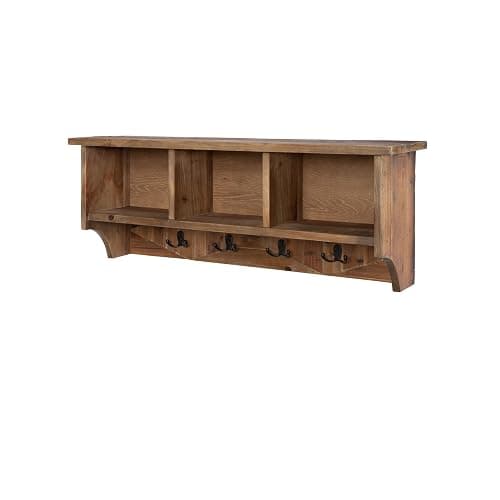 Renew Solid Wood Wall Mounted Coat Hook, Storage, 3 Cubbies, 4 Double Hooks, Natural Brown Finish, Easy Installation, French Cleat, Ideal for Entryway Organization, 36 in. W x 9 in. D x 14 in. H thumbnail 7