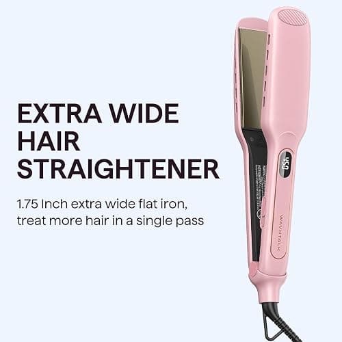 Wavytalk Wet to Straight Hair Straightener, Titanium 1.75 Inch Wide Vent Sesh Flat Iron for Damp or Dry Hair, Straightener with Dual Voltage Leave Silky Smooth Look, 20% Faster Styling, Pink thumbnail 5