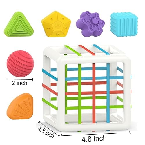 MINGKIDS Montessori Toys for 1 Year Old, 6 Pc Multi Sensory Shape, Toddler Developmental Learning Birthday Gifts, Baby Toys 12 Month - Cube thumbnail 2