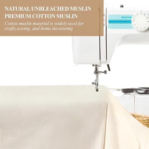 100% Cotton Muslin Fabric, 63 Inch X 2 Yards Unbleached Fabric by The Yard | Medium Weight, Easy Care, Fabric for Sewing Embroidery , Garments, Crafts Material, Apparel Cloth thumbnail 5