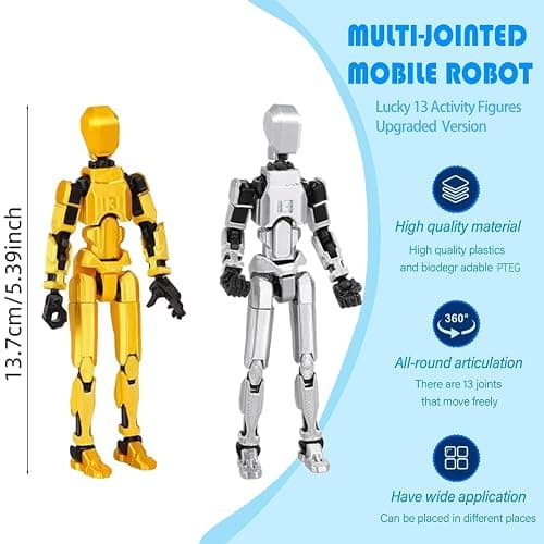 T13 3D Action Figure Set (Assembly Completed) 2 Pcs, 3D Printed Multi-Jointed, Titan 13 Action Figures, Multi-Articular Lucky Mobile Robot Nova,Desktop Decorations for Game Lovers Toys (Gold Sliver) thumbnail 2