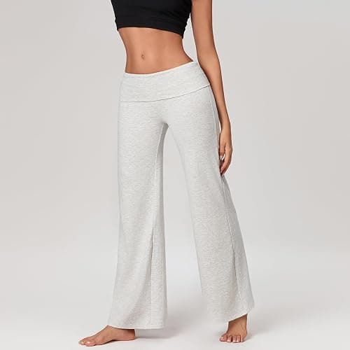 Suagox Fold Over Yoga Pants for Women Low Rise Flare Leg Sweatpants | Y2k Bell Bottom Stretchy Loose Gym Lounge Leggings thumbnail 2
