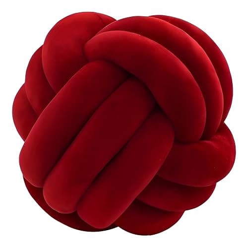 KEBAIHUA Knot Ball Pillows, Round Throw Pillow Cushion Home Decoration Soft Plush Pillow, Throw Knotted Ball Pillow Handmade Children Room Decoration Round Plush Toy Pillow (Dark Red,8.5"/22cm) - Image 1