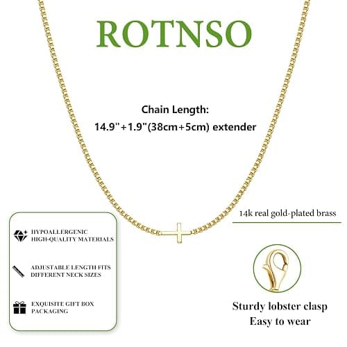 Rotnso Cross Necklace for Women 14K Gold Silver Plated Dainty Small Cross Pendant Choker Simple Trendy Cute Cross Charm Chain Necklace Easter Basket Stuffers Baptism Religious Faith Jewelry Gift thumbnail 5