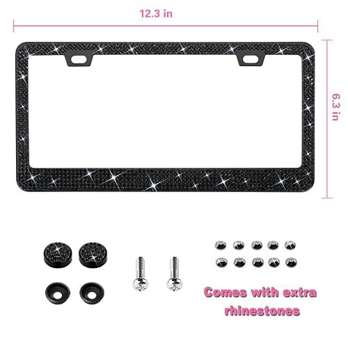 Bling License Plate Frame for Women, 1PCS Sparkly License Plate Frames| Over 1200 pcs 14 Facets Bedazzled Clear Glass Diamond Rhinestone Crystals w/Free Glitter Diamond Box (Black) thumbnail 2