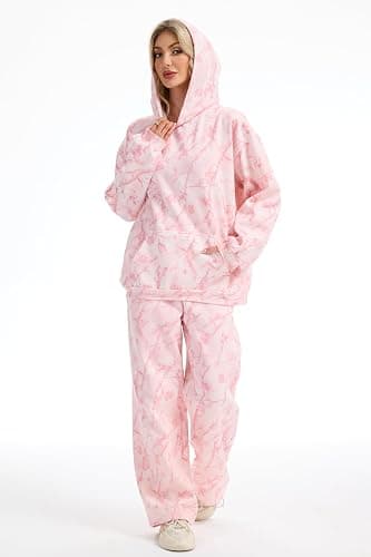 Eutten Womens 2 Piece Sweatsuits Fall Outfits Oversized Camo Hoodie Wide Leg Sweatpants Travel Lounge Matching Sweat Sets thumbnail 5