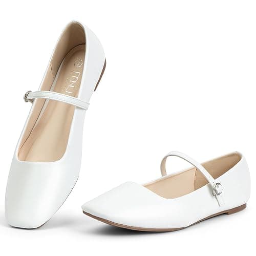 MUSSHOE Womens Ballet Mary Jane Flats Shoes Adjustable Strap Comfortable Square Closed Toe Versatile Chic Footwear with Latex Insole - Image 1