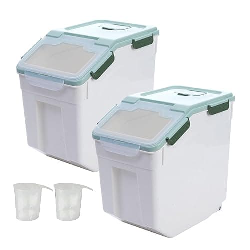 Toolzia 2 Pcs 10kg Airtight Cereal Storage Container with Wheels, Plastic Flour Storage Box Large Rice Dispenser Dry Food Storage Bins BPA-Free(Green) - Image 1