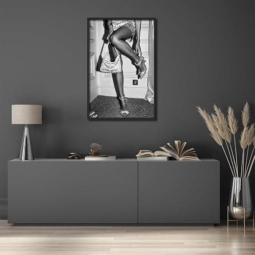 Trendy Luxury Black And White Framed Wall Art Beautiful Chic Woman Pictures For Preppy Girly Dorm Decor-Funky Fashion Feminist Canvas Prints Ready To Hang Room Bedroom thumbnail 4