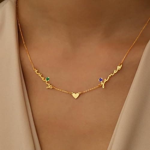Mothers Day Personalized Name Necklace for Women, 18K Gold Plated Handmade Custom Necklace with Kids Name, Dainty Birthstone Choker Nameplate Jewelry Gift for Mom thumbnail 3
