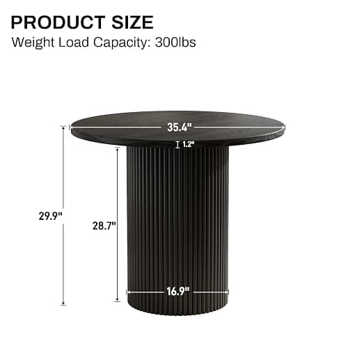 35.4" Round Wood Dining Table Fluted Kitchen Table Circle Dining Tables Modern Pedestal Tables Circular for 2-4 People, for Leisure, Coffee, Kitchen, Dining Room, φ35.4" x 29.9"H, Black thumbnail 2