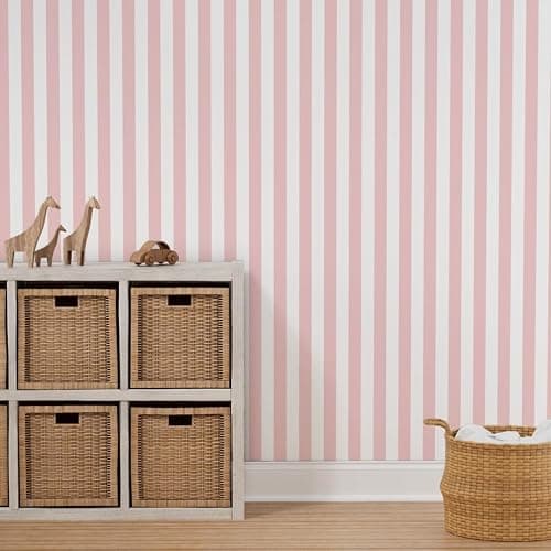 Peel & Stick Wallpaper 3ft x 2ft - Bold Stripe Dogwood Vertical Stripes Pink White Geometric Custom Removable Wallpaper by Spoonflower thumbnail 7