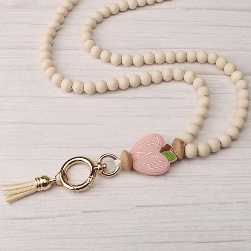 UGELOKI 2024 Teacher Lanyard With ID Holder, Fashion Wood Beaded for Key, Super Cute Boho Breakaway for Women thumbnail 5