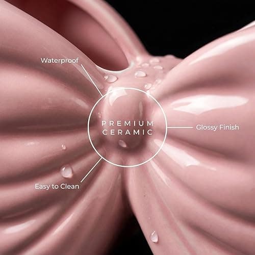 Bow Toothbrush Holder, 2-Slot Cute Bowtie Shaped Ceramic Bathroom Counter Organizer for Electric Toothbrushes, Toothpaste, Floss and Razors, Bathroom Decor Accessories, Pink thumbnail 5