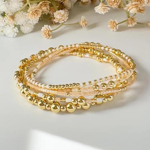 SHINUS BOHO 14K Gold Plated Pearl Beaded Cross Bracelets Stack Set for Women,Stretch Boho Colorful Christian Beads Ball Jewelry Friendship Summer Trendy Gift thumbnail 6