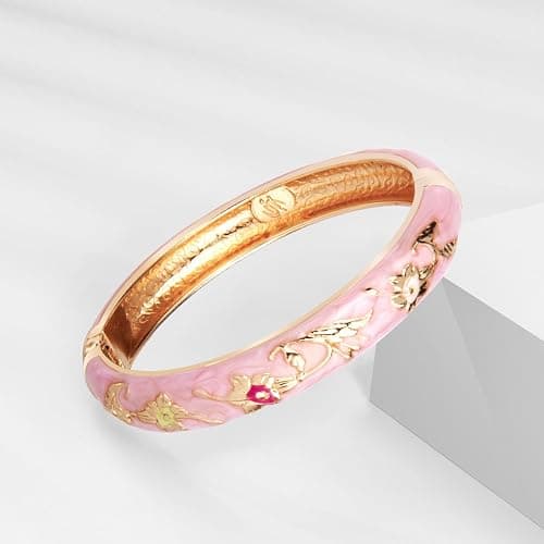 UJOY Cloisonne Bracelet Butterfly Hinge Indian Cuff Bangle Enameled Jewelry Flower Bracelets for Women Gift Box 55A114 thumbnail 7