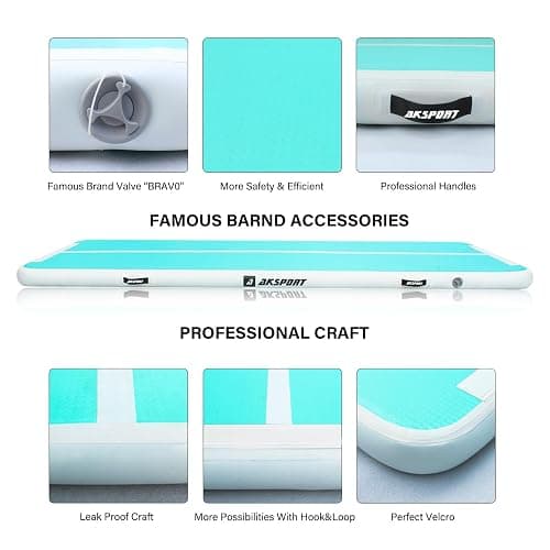 AKSPORT Gymnastics Air Mat Tumble Track Tumbling Mat Inflatable Floor Mats with Air Pump for Home Use/Tumble/Gym/Training/Cheerleading/Parkour/Beach/Park/Water thumbnail 4