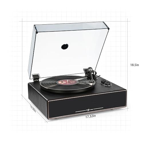 1 BY ONE High Fidelity All-in-One Record Player, Vinyl Turntable | Built-in Speakers, Magnetic AT-3600L Cartridge, RCA Output, Belt Drive, Bluetooth Input, Auto Stop, Phono Preamp,Black Walnut thumbnail 8