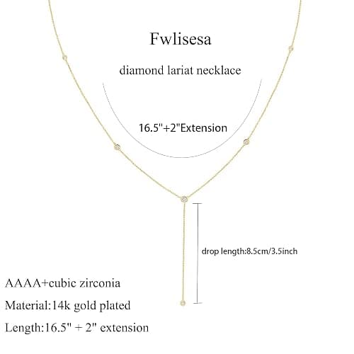 Fwlisesa Gold Necklace for Women, Dainty Gold Long Necklaces 14k Gold Plated Prom Bar CZ Lariat Necklace Simple Choker Necklaces for Women Trendy Boho Fashion Costume Jewelry Womens thumbnail 4