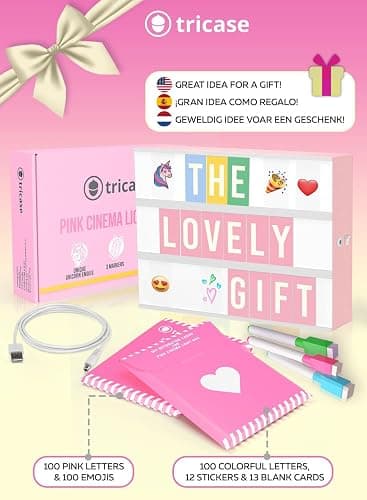 Pink Cinema Light Box with 312 Letters, Emojis & 3 Markers - Led Light Box Sign for Home & Pink Room Decor - Premium Light Up Letter Board - Best Gift Idea for Women & Girls on Christmas or Birthdays thumbnail 7