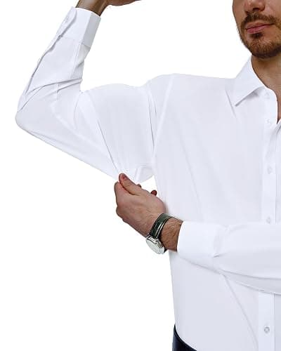 Alimens & Gentle Mens Dress Shirts 4-Way Stretch Long Sleeve Collared Casual Solid Wedding Dating Button Down Shirt thumbnail 3