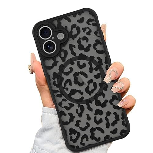 AIGOMARA Case for iPhone 16 [Compatible with MagSafe] Black Leopard Pattern Design for Women Girls Men Soft TPU Bumper Hard PC Back Anti-Fall Shockproof Protective Slim Mganetic Cover - Image 1