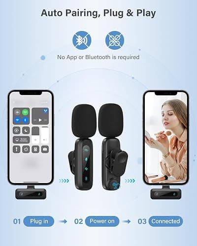 Wireless Lavalier Microphone for iPhone, iPad, Android Phone，2-Pack Mini Microphone with Noise Reduction, Auto Pairing and Mute & Reverb for Vlogging, Video Recording, TikTok, YouTube - Plug & Play thumbnail 6