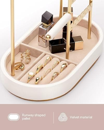 ChuStory Jewelry Organizer, Jewelry Holder Gold with Metal Frame and Velvet Ring Tray Protect headdress from scratches, Women Jewelry Stand Organizer thumbnail 6
