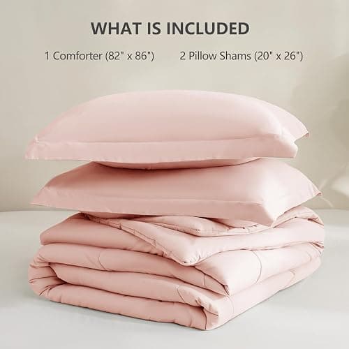 CozyLux Full Size Comforter Sets - Blush Pink Comforter Full Size, 3 Pieces Box Stitched Bed Set for All Seasons, Soft Lightweight Bedding Sets with 1 Down Alternative Comforter and 2 Pillow Shams thumbnail 6