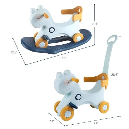 LLparty 4 in 1 Rocking Horse for Toddlers 1-3 Years Old, Baby Rocking Toy Fun Birthday Gift for 1+ Boys, Ride on Toy with Detachable Balance Board and Footrest, Balance Bike with Push Handle, Blue thumbnail 2