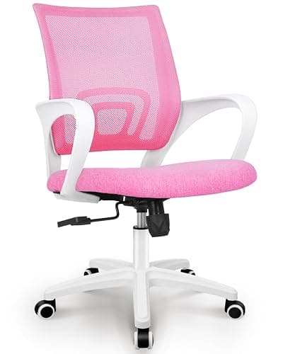 NEO CHAIR Office Desk Computer Chair Ergonomic Mesh Gaming Mid Back Seat with Comfy Lumbar Support Adjustable Height Swivel for Home Task (Pink) - Image 1