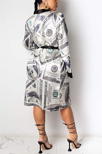 Andannby Women Money Print Silky Robes Long Sleeve Dollars Pattern Kimono Satin Robe Pjs Loungewear Sleepwear thumbnail 4