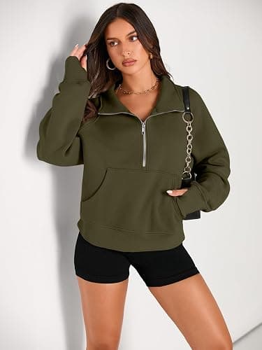 AUTOMET Womens Sweatshirts Half Zip Cropped Pullover Fleece Quarter Zipper Hoodies 2025 Fall Fashion Outfits Clothes thumbnail 3
