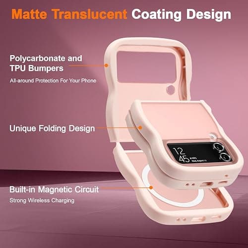 UEEBAI Magnetic for Samsung Galaxy Z Flip 3/Z Flip 4 Case, Compatible with MagSafe, Transparent Clear Wave Frame Design Soft Edge Cover Matte Shockproof Phone Case- Pink thumbnail 3