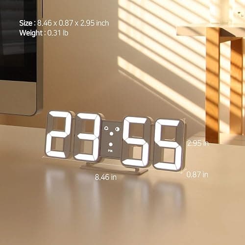 mooas 3D Pure Mini White LED Clock, Multi-Function LED Clock (Calendar, Alarm, Temperature) (8.5" White Table Alarm Clock) thumbnail 10