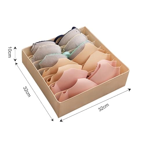 Bra Storage Organizer Box with Dividers, Foldable Underwear Organizer for Closet, Fabric Lingerie Storage with Compartments for Drawer and Closet Organization (Beige, 7Grids) thumbnail 2