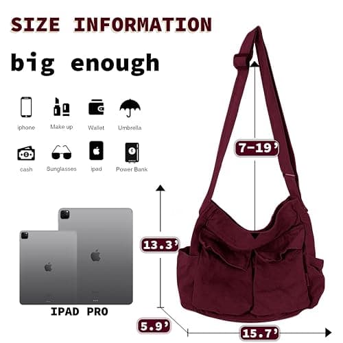 Canvas Messenger Bag Large Hobo Crossbody Bag with Multiple Pockets Casual Shoulder Tote Bag for Women and Men thumbnail 4