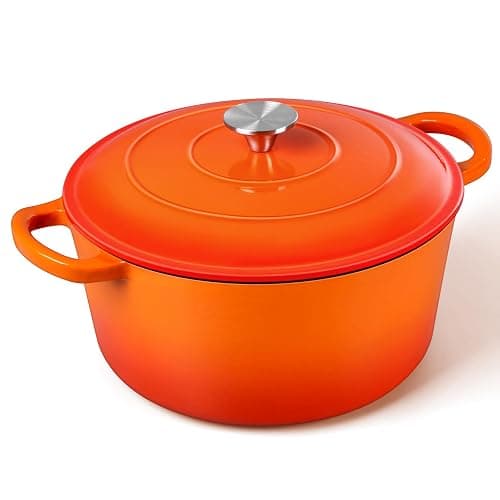 P&P CHEF 6QT Enameled Dutch Oven, Cast Iron Dutch Oven Pot with Lid for Bread Baking, Enameled Casserole Pot for Roasting Braising Stewing Frying Simmering, Various Stoves & Easy Clean, Orange - Image 1