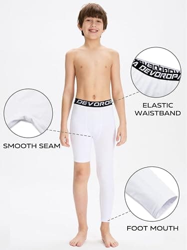 DEVOROPA Youth Boys One Leg Compression Pants for Basketball 3/4 Leggings Sports Tights Kids Athletic Soccer Base Layer thumbnail 3